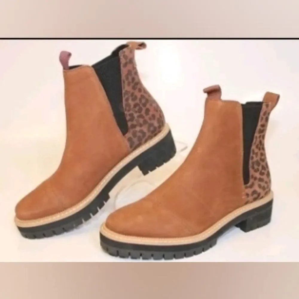 NEW Toms Dakota Dark Ember Animal Cheetah Tan Ankle Boots 6